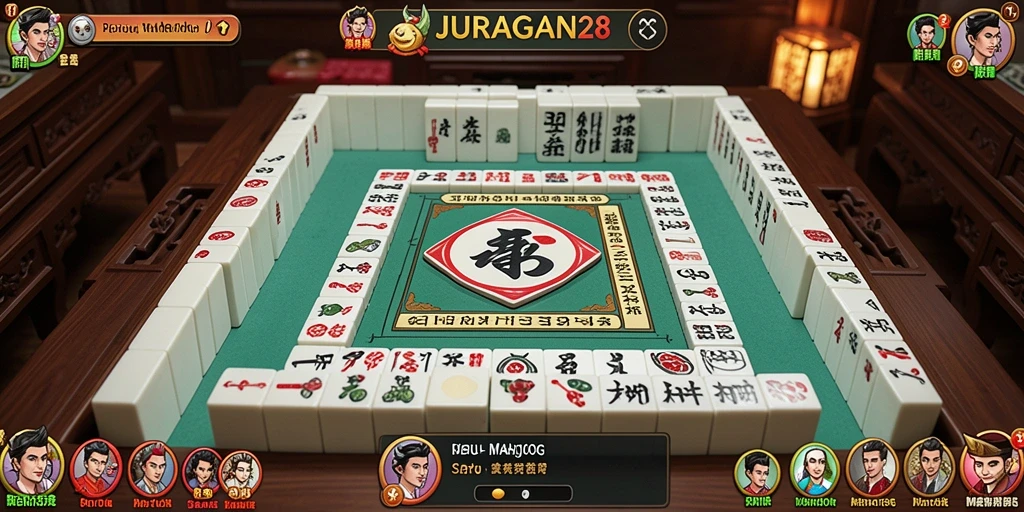 Tampilan gameplay menarik dari JURAGAN28 yang menampilkan ubin Mahjong.