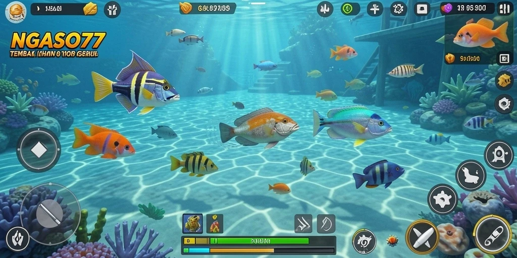 Screenshot NGASO77 menampilkan aksi seru menangkap ikan.