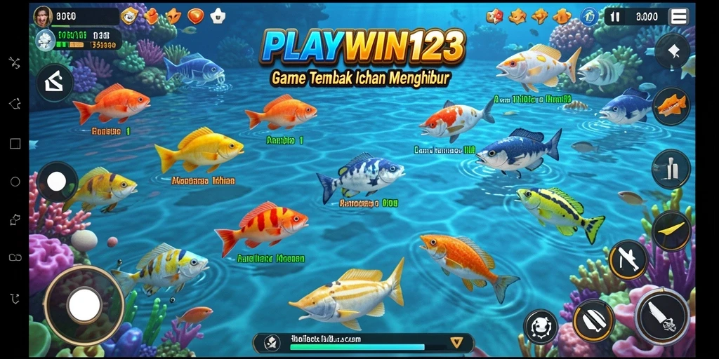 Tangkapan layar gameplay seru dari PLAYWIN123 dengan aksi tembak ikan.
