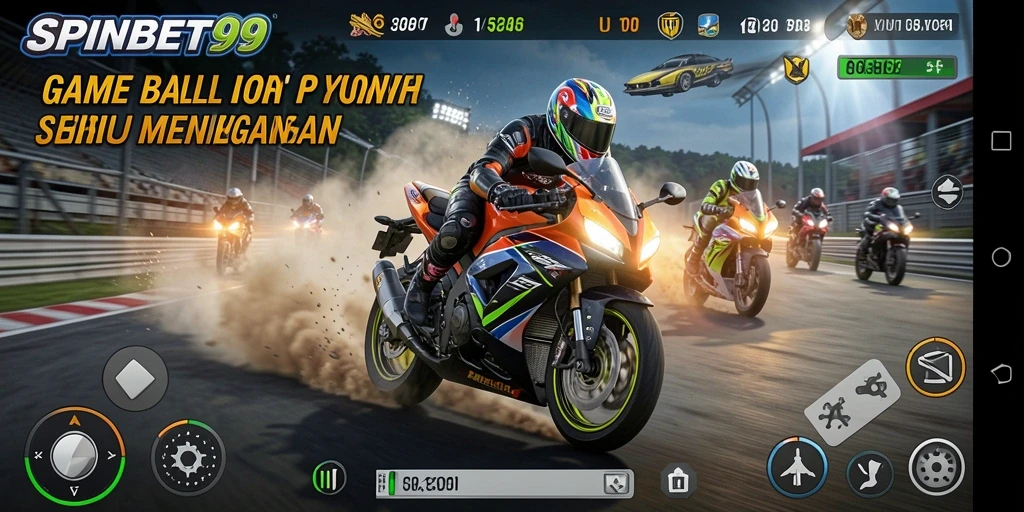 Tampilan gameplay menegangkan di SPINBET99 dengan motor balap.