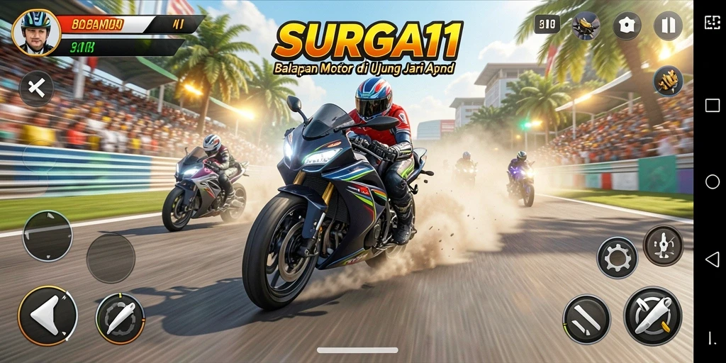 Tampilan gameplay SURGA11 yang memukau dalam balapan motor.